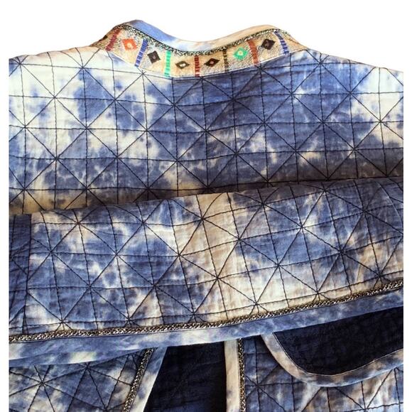 Chico's Indigo Moon Artisan Blue Tie Dye Quilted Open Jacket Embroidered Medium - Picture 6 of 13